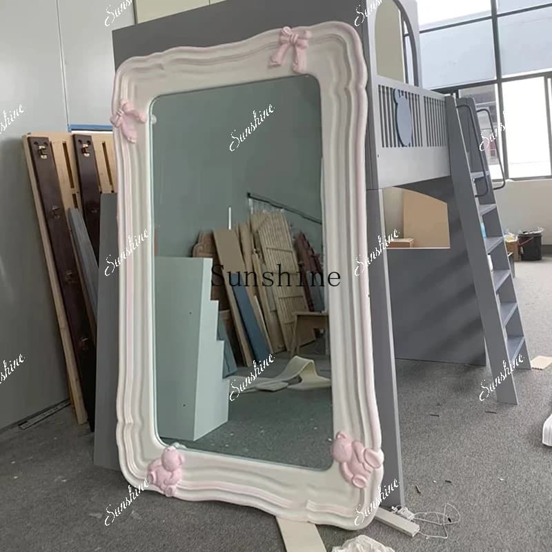 Household creative wall-mounted floor-to-ceiling mirror for girls, cute and tall and thin bedroom full-length mirror  FT
