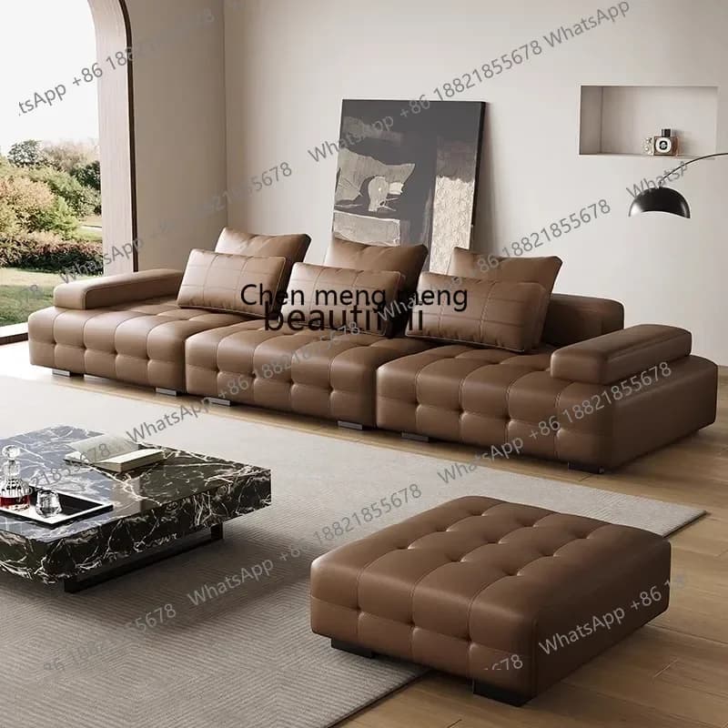 X   Brown ecological leather sofa combination Italian minimalist comfort high-grade high-rebound sponge