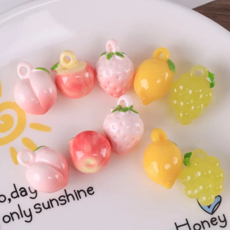 2pcs Mini Fruit Peach Apple Grape Lemon Strawberry Model Resin Charms DIY Pendant Jewelry Making Accessories Decoration