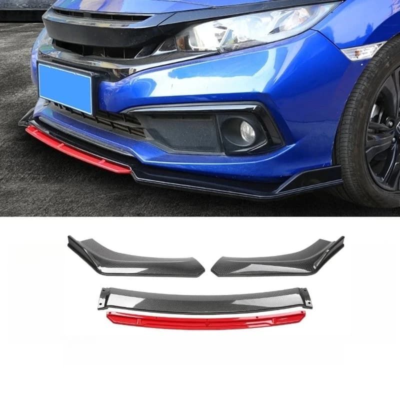 For Universal Car Front Lip Splitter Kit 3-Piece Red Stripe ABS Bumper Protector Side Corner Guard Exterior Accessories Styling