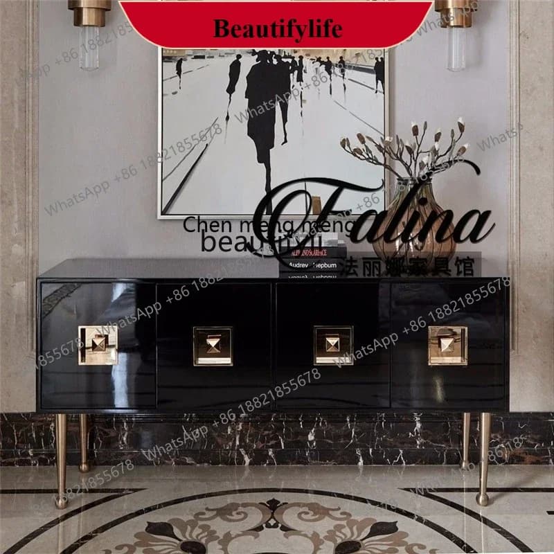 D178  American light luxury solid wood porch cabinet, black simple modern living room TV cabinet French storage side cabinet