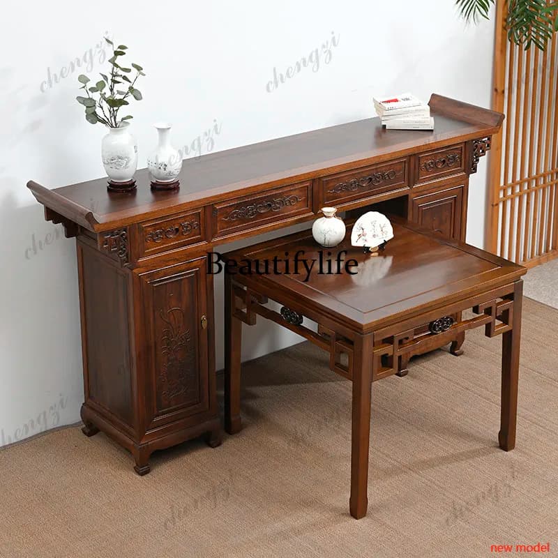 Solid wood central hall table table, living room table, new Chinese style, incense tableN138
