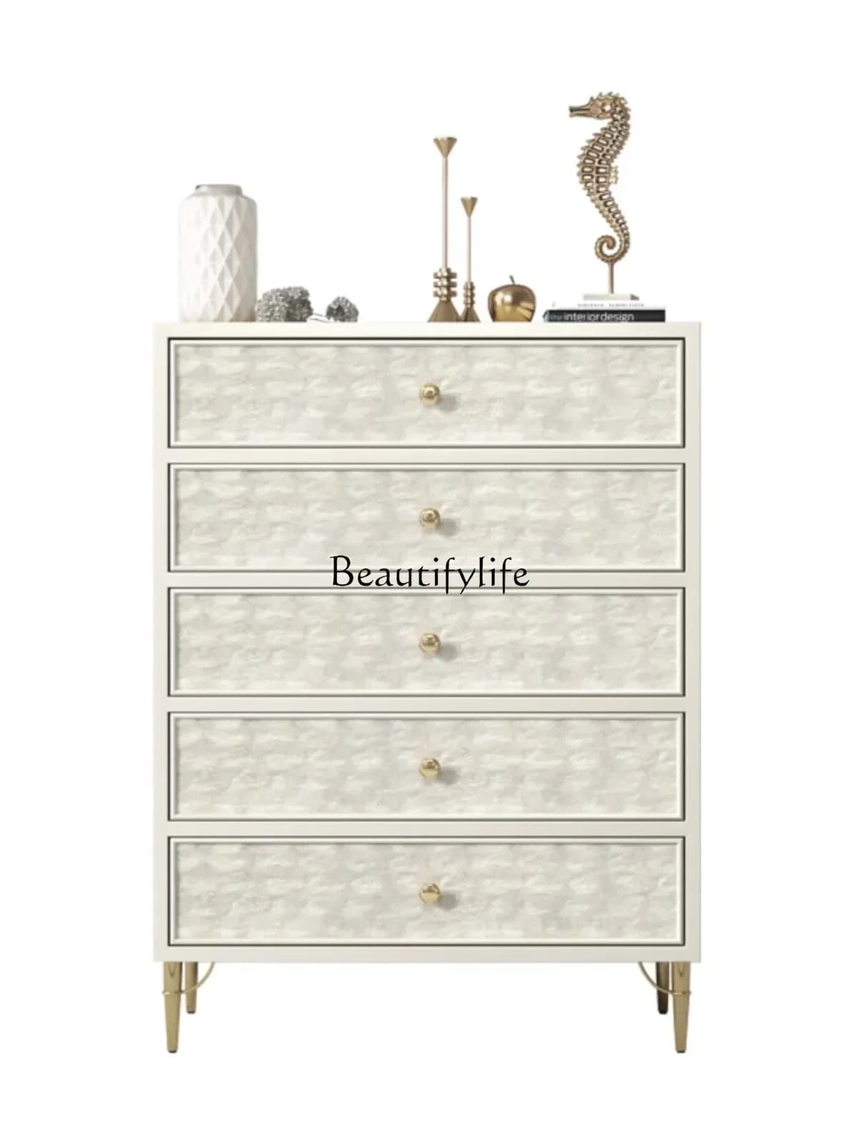 54American Light Luxury Solid Wood Drawer Style Bedside Cabinet Simple Modern Shell Storage LockerL