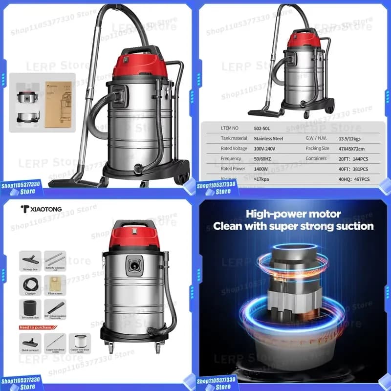 50L Industrial Wet Dry Vacuum Cleaner Vertical Large Capacity Dust Collector for Factory Workshop Heavy Duty Cleaning Machine