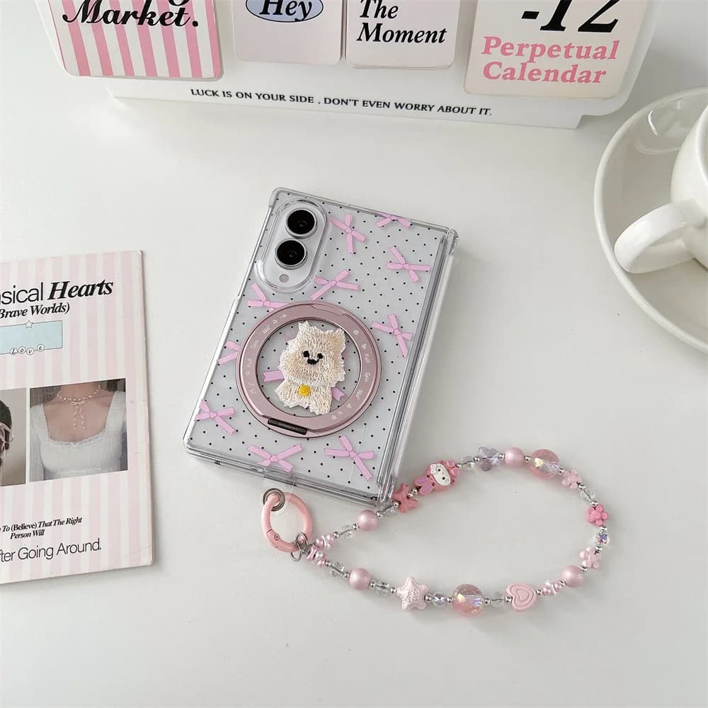 Korea Fashion Ins Dots puppy 360° Magnetic Phone Case For Samsung Galaxy Z Fold 8 Cover Shockproof Cute Fold Cases with Lanyard