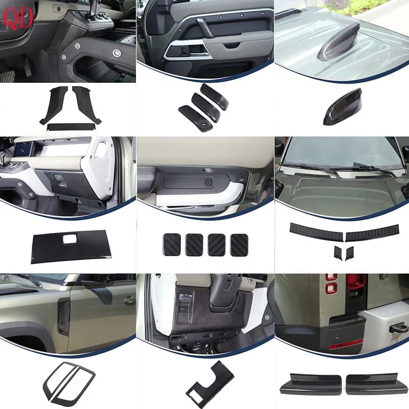 For Land Rover Defender 90 110 2020-2024 Real Carbon Fiber Car Dashboard Center Console Shift Panel Cover Sticker Decoration Kit
