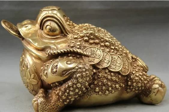 8" China Chinese Brass Folk animal Golden Toad Spittor money Statue Feng Shui