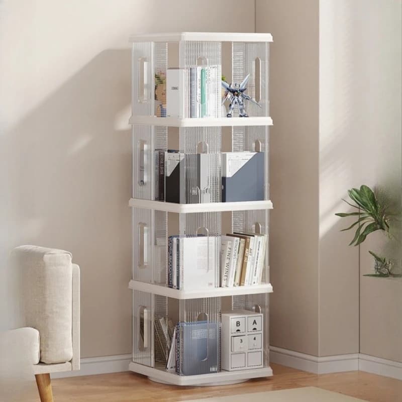 Rotating white bookshelf floor stand simple multi-layer bookcase movable modern organizadores de escritorio interior furniture