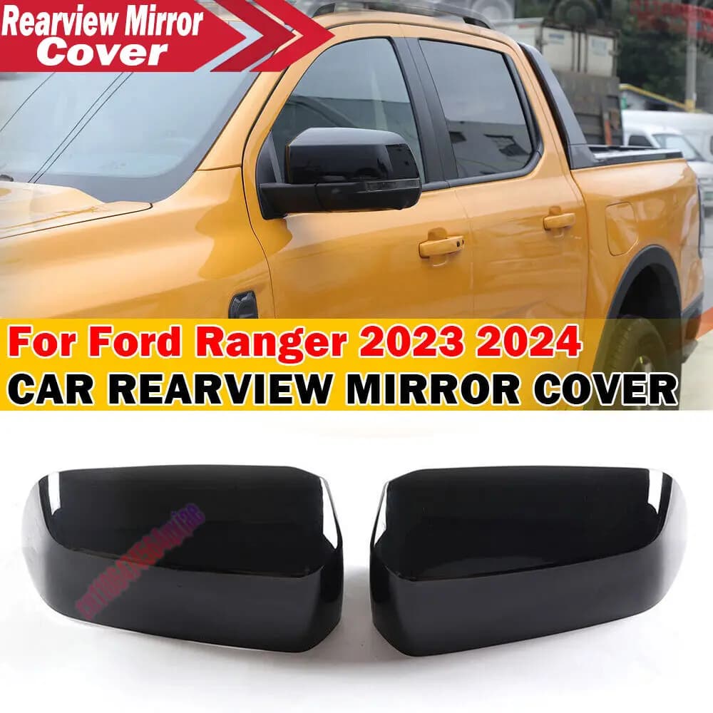 For Ford Ranger 2023 2024 ABS Plastic Car Rearview Side Mirror Cover Wing Cap Exterior Door Trim Adhesive Sticker Parts