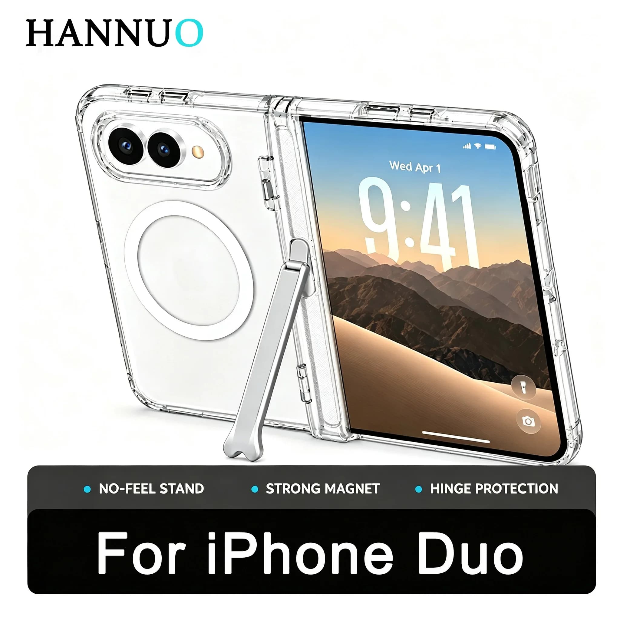 Luxury Clear Shockproof Hinge Bracket Phone Case For iPhone 18 Duo For iPhone 18 Fold Ultra Magnetic Bracket Stand Holder Case
