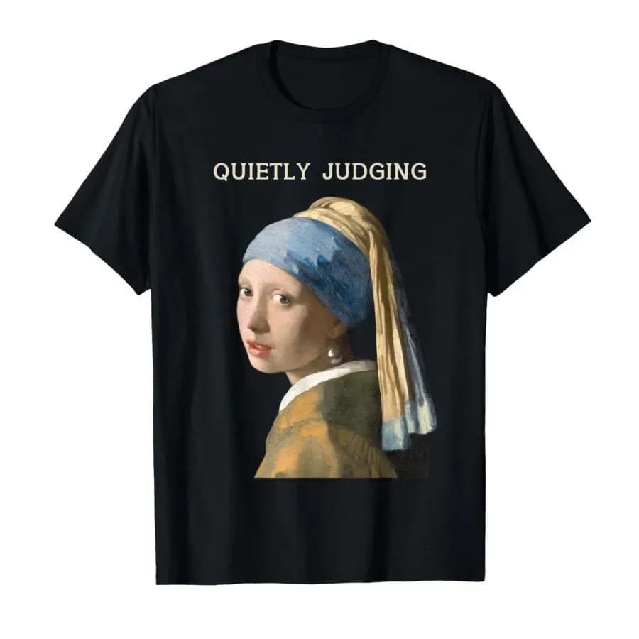 Quietly Judging Vintage Portrait Funny Art Humor T-shirt For Men Women 100% Cotton T Shirts Short Sleeve Tops 0406-2
