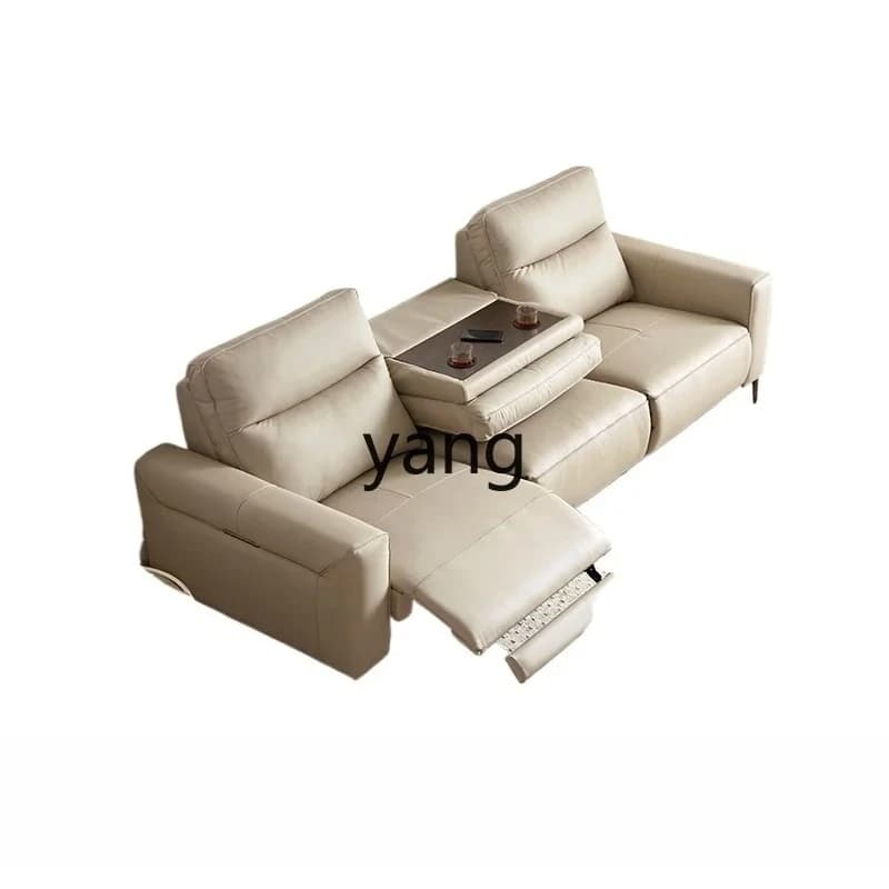 LMM  simple modern living room multi-functional straight row leather sofa first layer cowhide