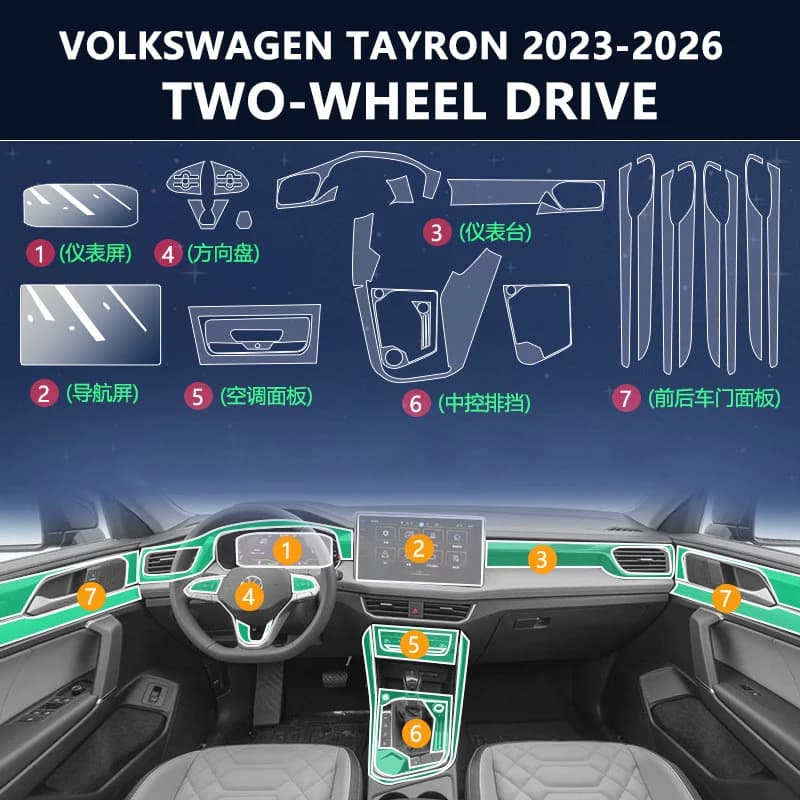 Tpu Transparent Film for Volkswagen Tayron 2023-2026 Car Interior Sticker Console Dashboard Screen Protect Film Car Accessories