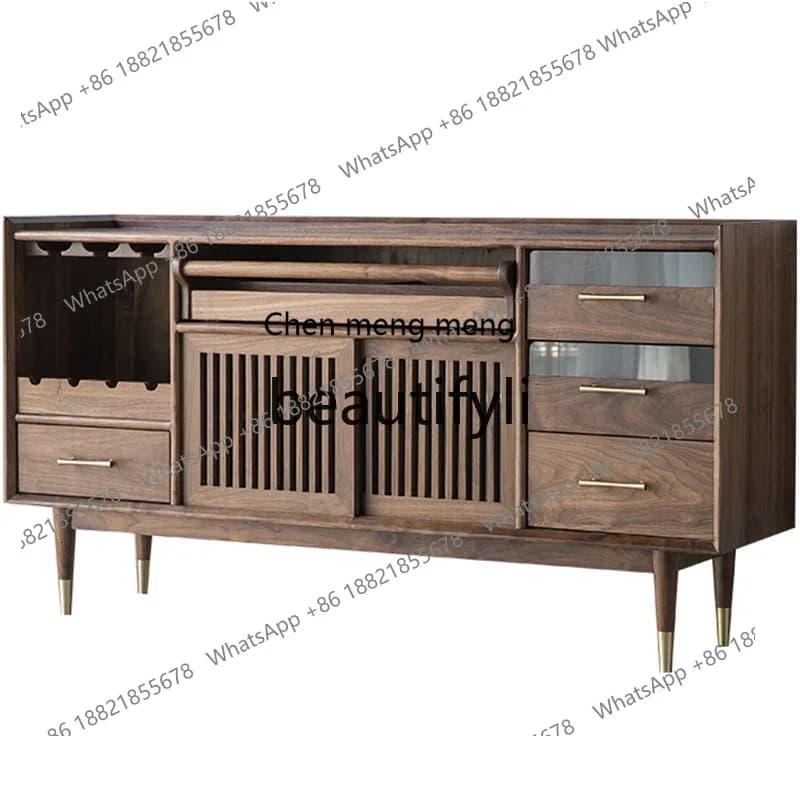 Hot sales Nordic light luxury black walnut dining side cabinet restaurant tea and wine cabinet integrated cherry wood storage si
