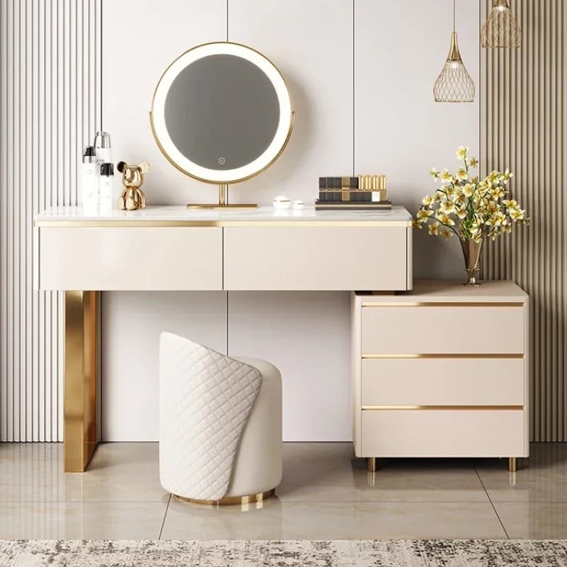 Luxury Organizer Storage Dresser Mirror Set Women Princess Storage Dressers Vanity Makeup Coiffeuse De Chambre House Furniture