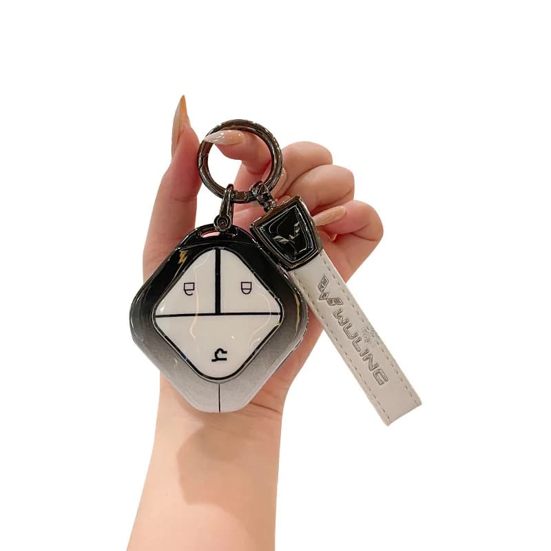 Premium Zinc Alloy Key Cover Case for Wuling Binguo/Baojun Yunduo/Yueye/KiWi EV - Protective Key Fob Shell Key Bag Chain
