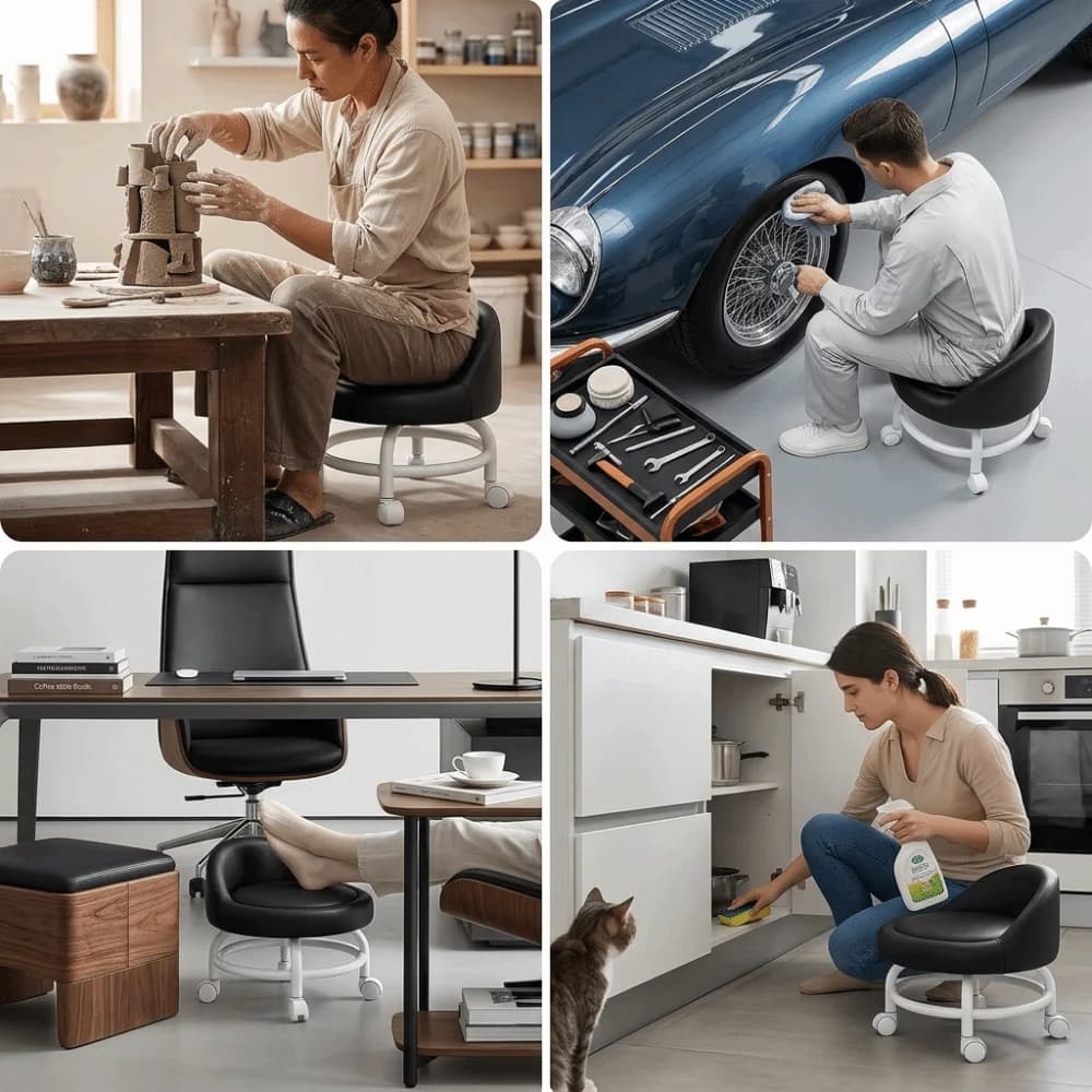 Practical Plastic Low Stool Movable Anti-Slip Step Stool With Backrest Low Height Pulley stool Bedroom