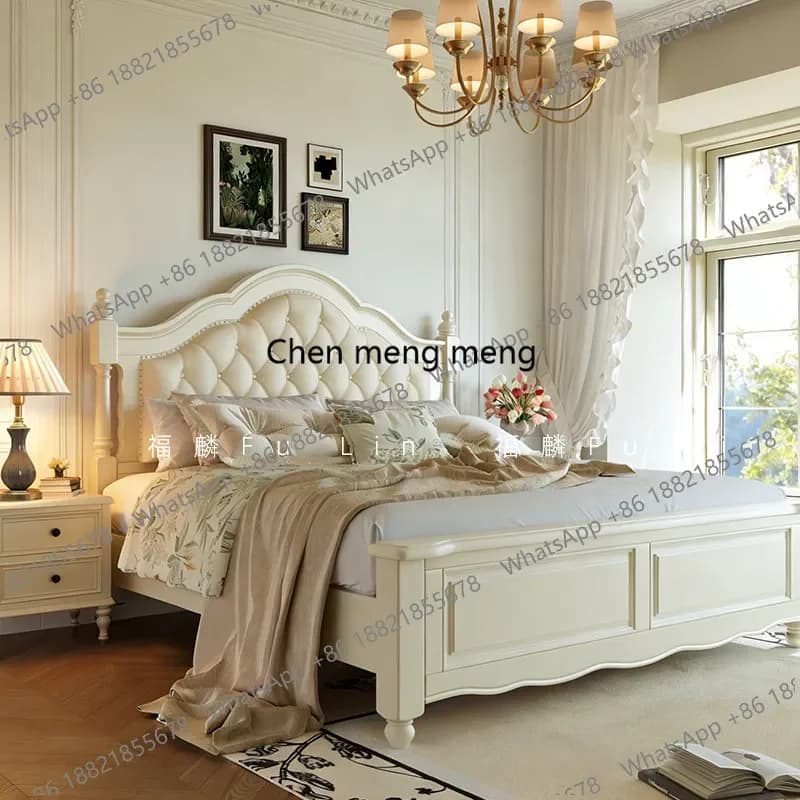 E182 French white all solid wood bed double master bed American light luxury princess bed