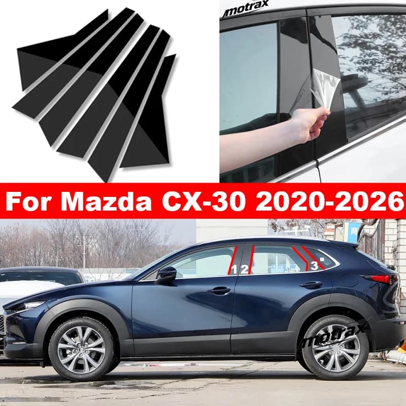 Car Glossy Door Trim Pillar Posts Window Trim B C Column PC Sticker Decor Cover for Mazda CX30 CX-30 2020-2026 Accessories