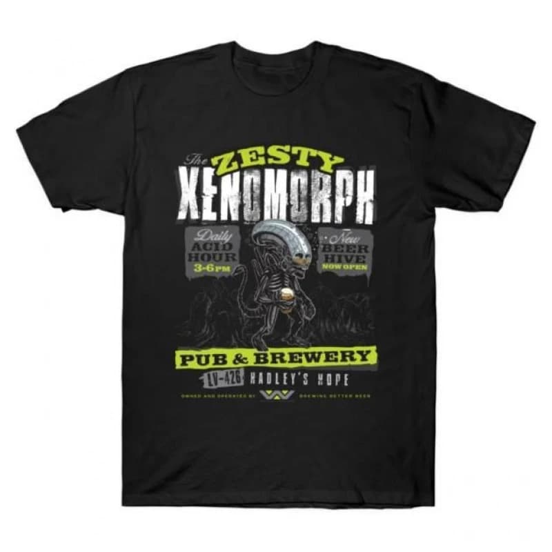 The Zesty Xenomorph Pub & Brewery Weyland Sci-Fic Alien Gift T-Shirt 100% cotton Short Sleeve Graphic clothes All size tops
