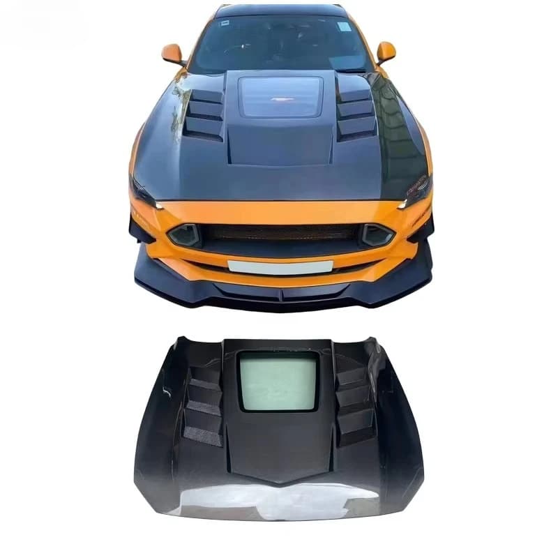 For Ford Mustang 2015-2022 MRD Transparent Style Real Carbon Fiber Hood Lightweight Replacement Engine Hood Bonnet Perfect Fit
