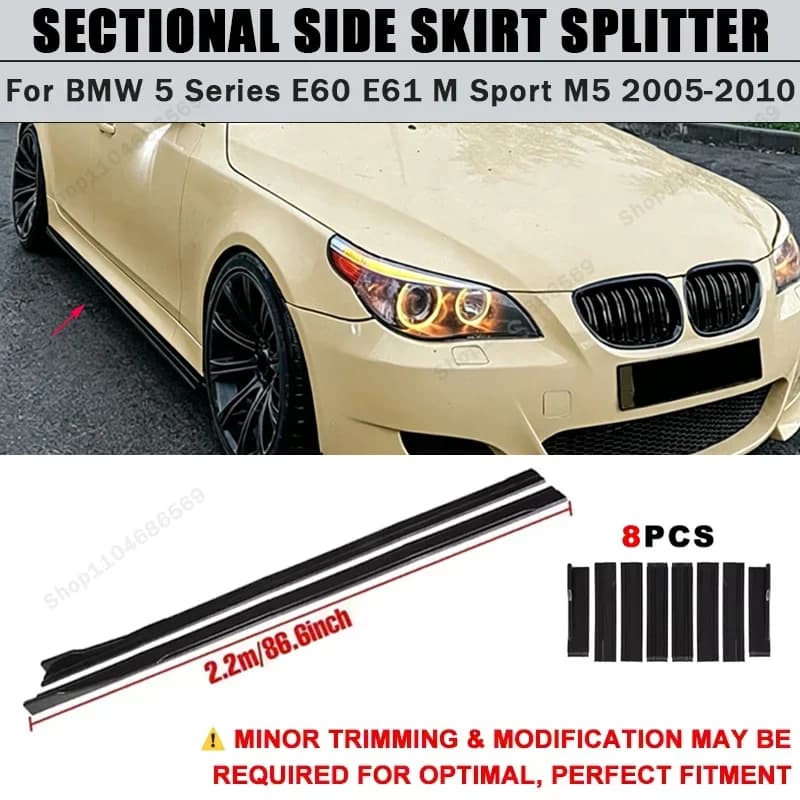 For BMW 5 Series E60 E61 M Sport M5 2005-2010 Side Skirts Extension Rocker Panel Splitter 86.6" ABS Plastic Body Kit Tuning 2006