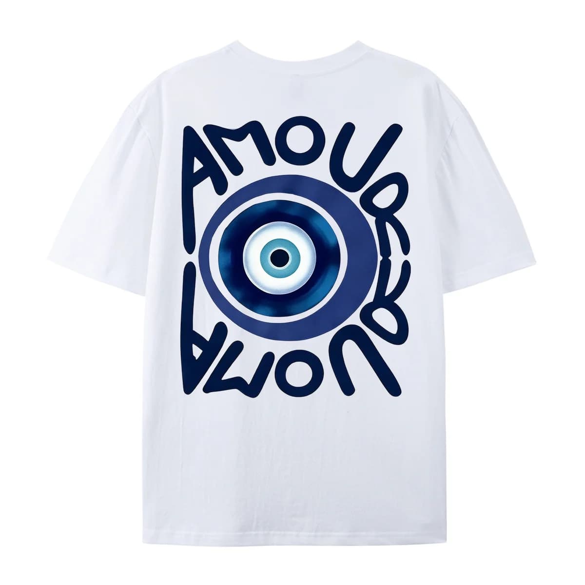 Amour Amour Evil Eye Graphic T‑Shirt Blue Turkish Nazar Eye Back Print Unisex Casual Short Sleeve Tee Aesthetic Boho Streetwear