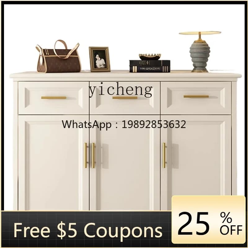 Solid Wood Shoe Cabinet Simple White Hall Cabinet Living Room Storage with Drawer Locker