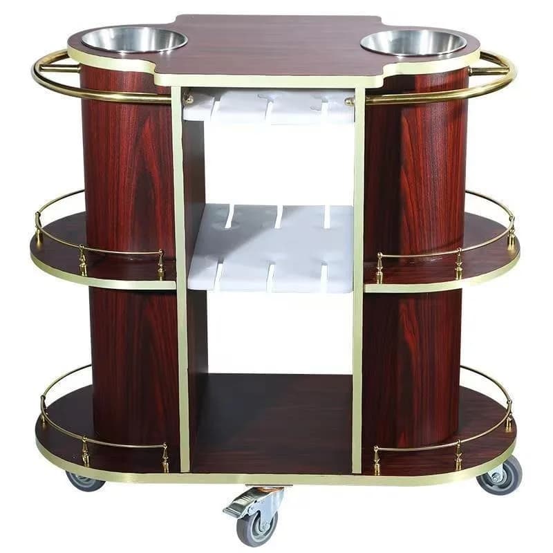 Commercial round wine truck food delivery truck, European high-end hotel wooden pastry truck c