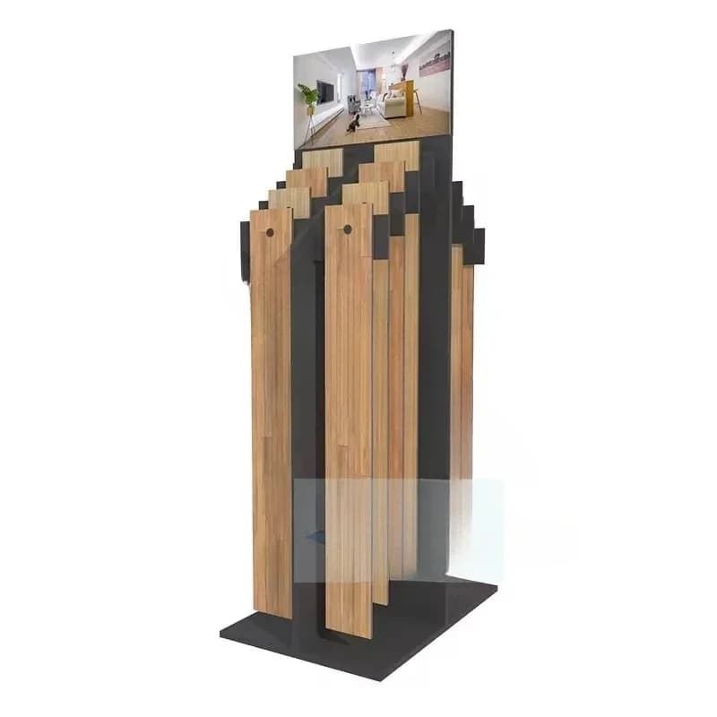 Modern style metal brick floor stand hardwood floor display stand with wood board porcelain hardwood laminated brick display