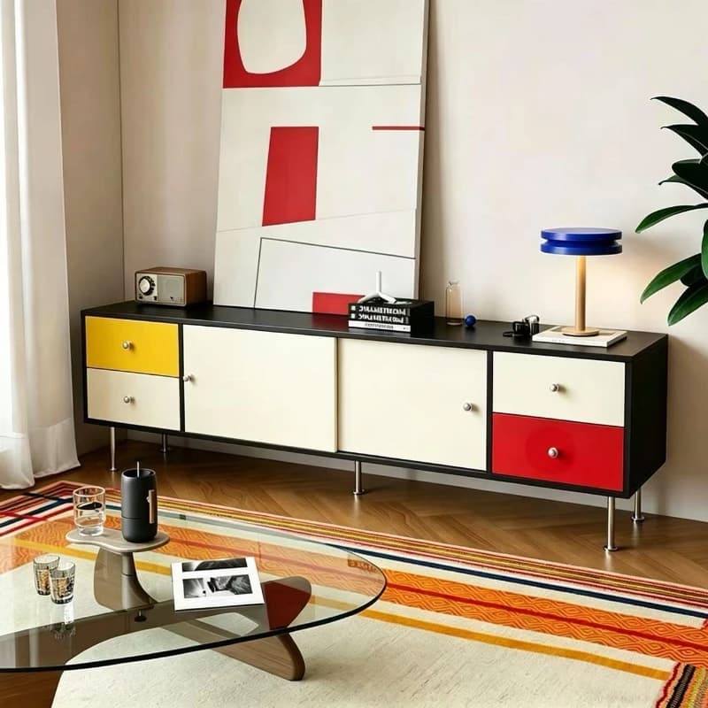 Medieval TV cabinet, simple living room against the wall, integrated locker, color matching, creative storage