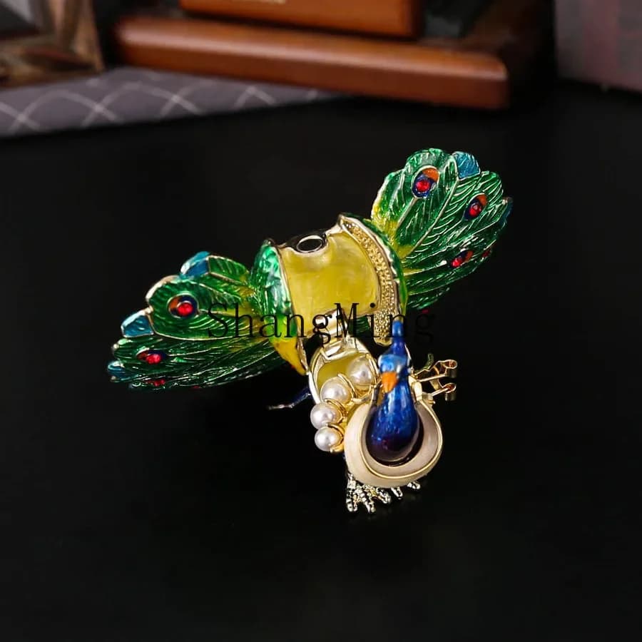CLL high-end light luxury small peacock open screen jewelry box home ornament ring stud earrings storage box gold