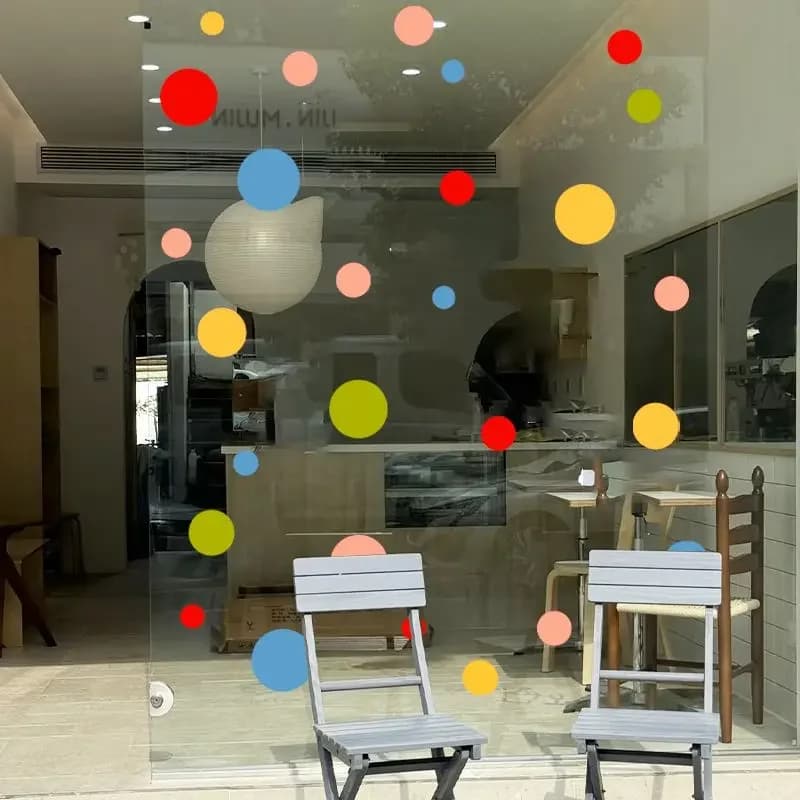 Nordic Cartoon Round Dot Glass Door Stickers Cute Milk Tea Restaurants Store Cabinets Window Decorations Electrostatic Stickers