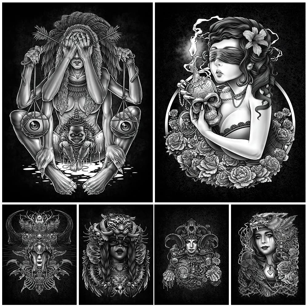 Wild Shaman Witch Vintage Wall Art Canvas Painting Abstract Horror Priest Art Poster And Print For Witchcraft Home Decoration