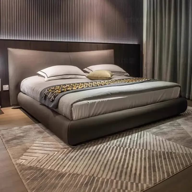 Leather Design Double Bed Frame Luxury Unique Japanese Pliable Double Bed Frame Wooden Modern Cama Matrimonial Furniture Home