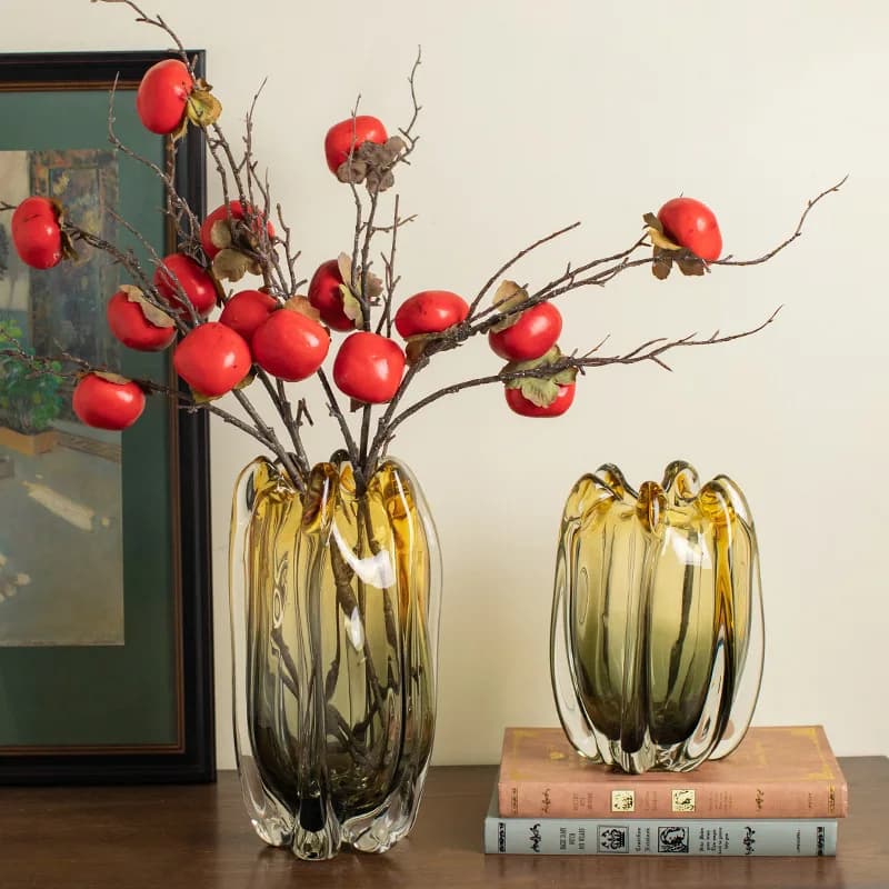 Modern, star fruit vase amber gradual change glazed vase living room coffee table Chinese New Year flower arrangement decoration
