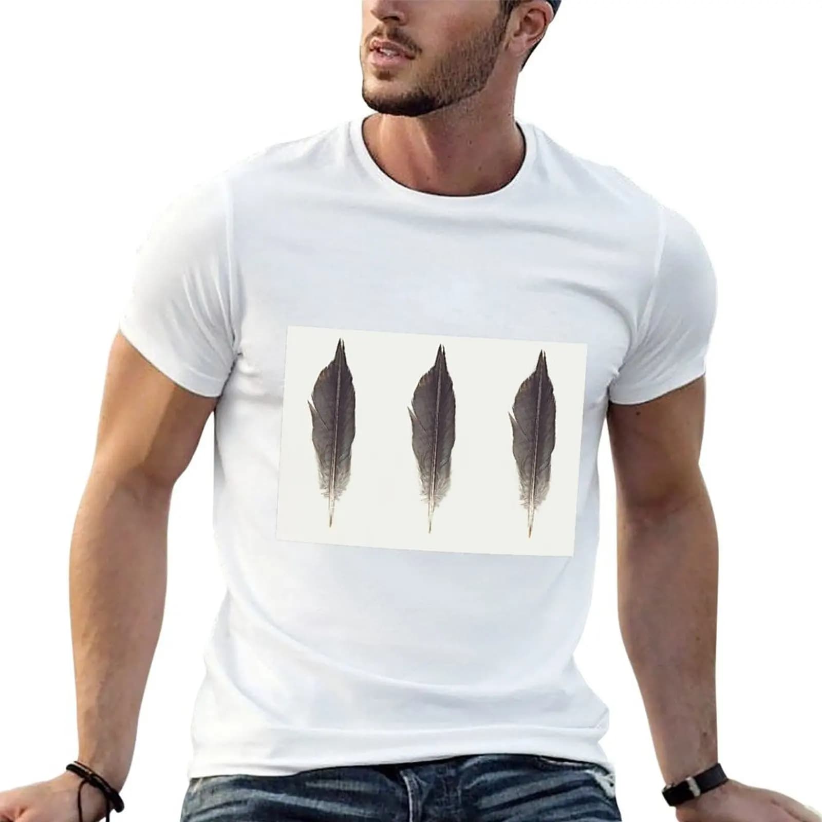 Three black feathers T-Shirt Luxury man cotton graphic tees men clothings