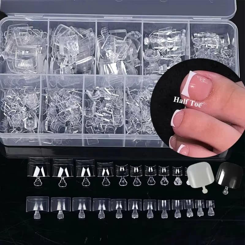 504Pcs Straight Half Toe Nail Tips Gel Tips ABS Full Cover Artificial Acrylic Toenails Press on Foot Toe Nails