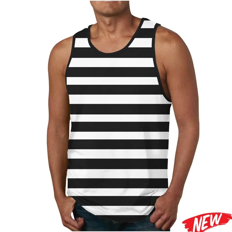 Simple Stripe Pattern Men Tank Top Outdoor Running Sports Vest Summer Gym T-shirt Fashion Quick Dry Breathable Sleeveless Shirt