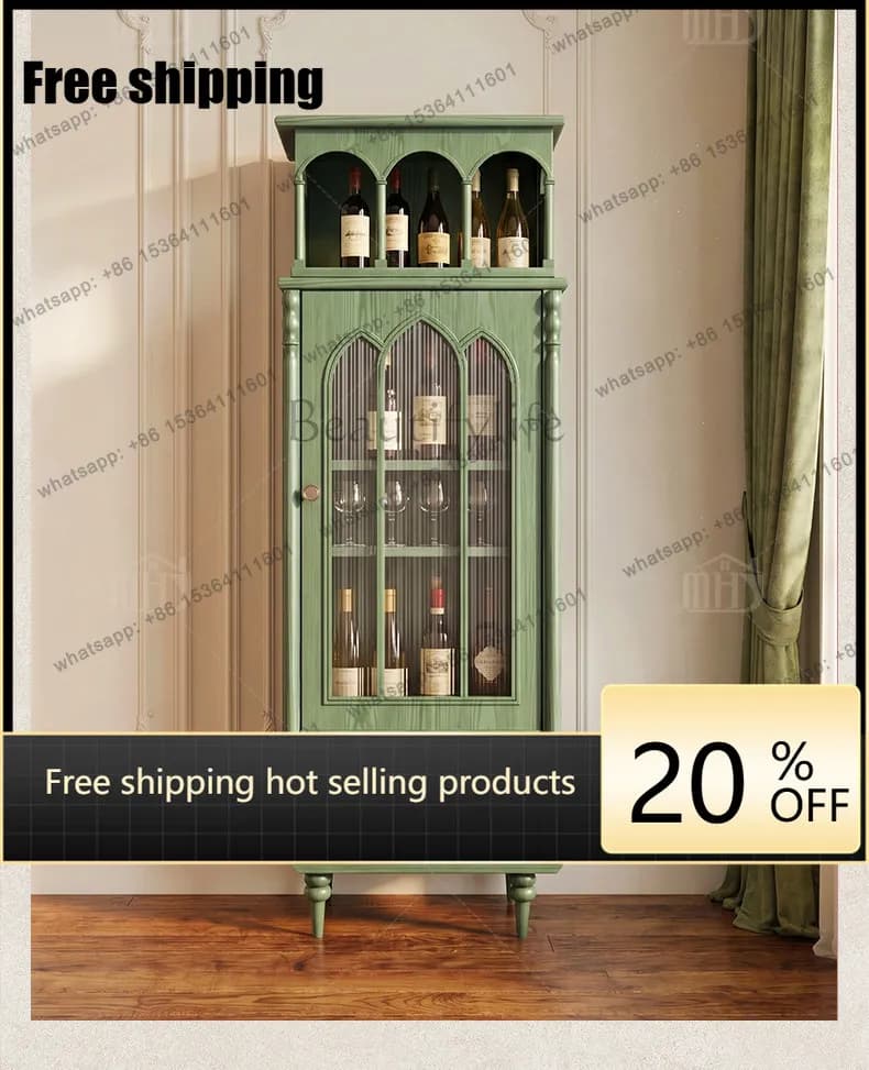 FG French wine cabinet antique entrance locker multi-layer retro green