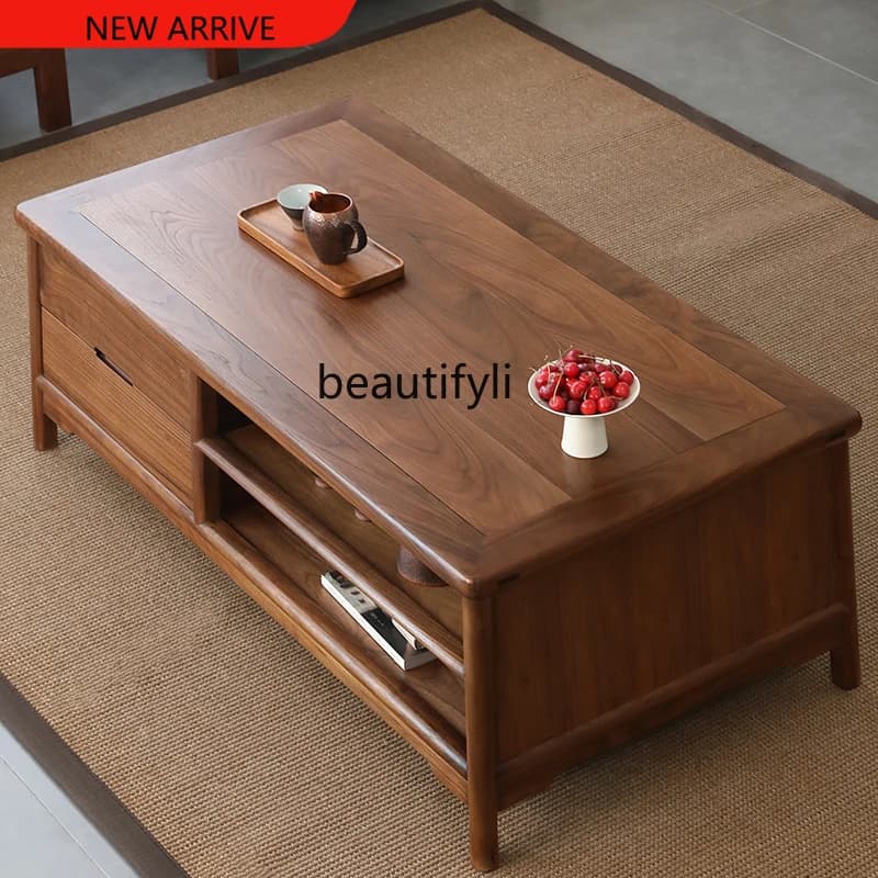 X New Chinese Style Black Walnut Simple Solid Wood Rectangular Small Coffee Table Living Room Home Tea Table Log
