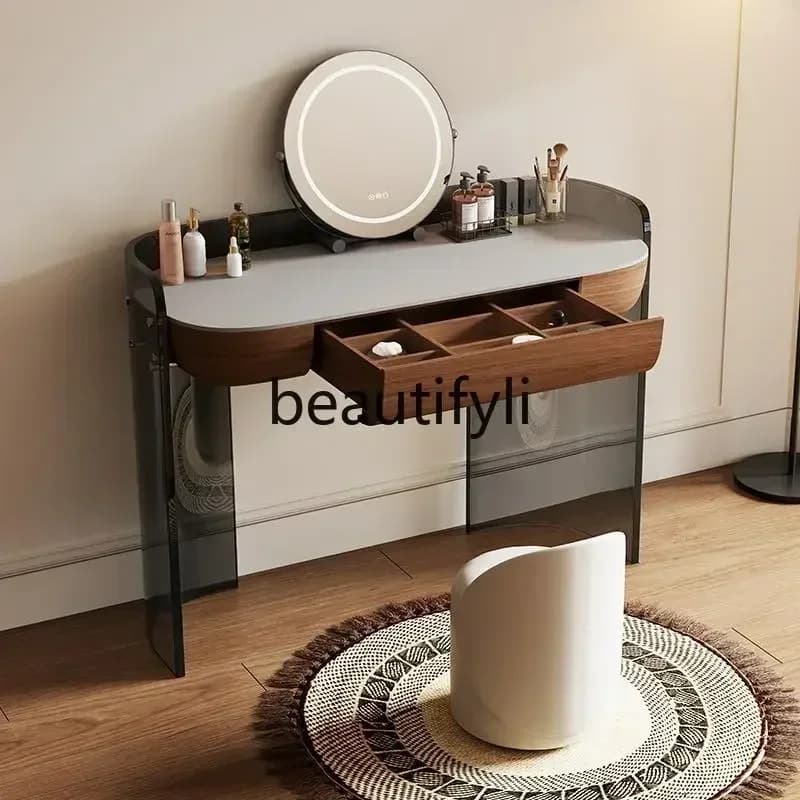 LXNew Chinese antique walnut solid wood simple large round mirror makeup tableSSS