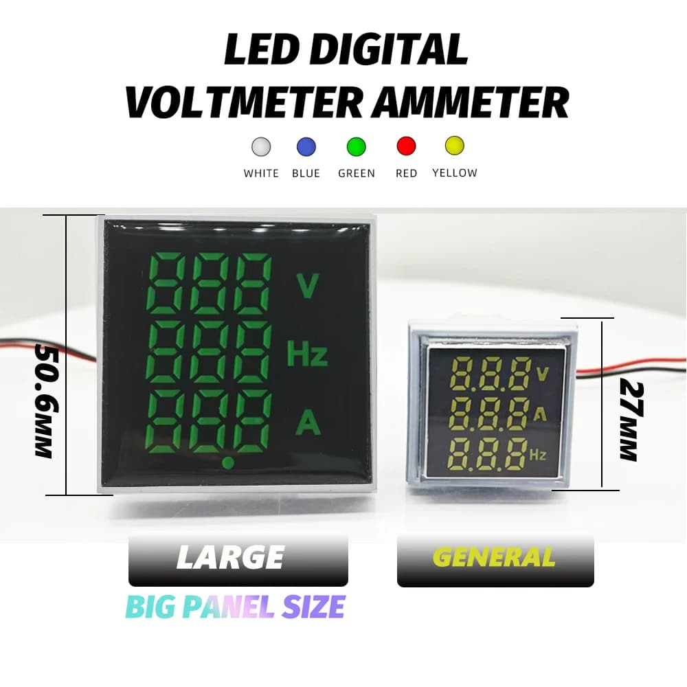 Squre 3in1 22mm Digital Voltmeter Ammeter 60-500V 0-100A 20-75Hz Hz AC Current Frequency Meter Indicator Digital Voltage Amp Led