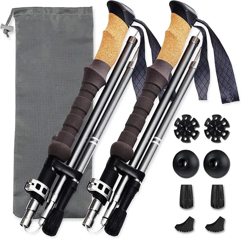 Poles Collapsible Nordic Hiking Pole - Cork Handle 2pc Ultralight Folding Walking Sticks Lightweight