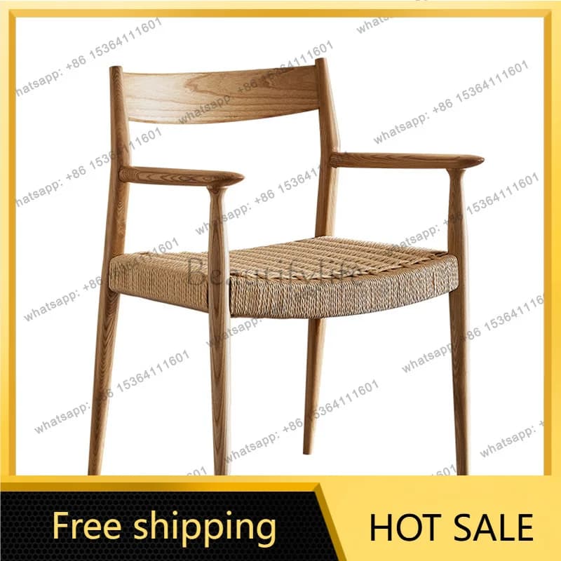 Factory Direct Sales Nordic Solid Wood Dining Chair Household Backrest Chair Japanese Style Simple Rope Weaving