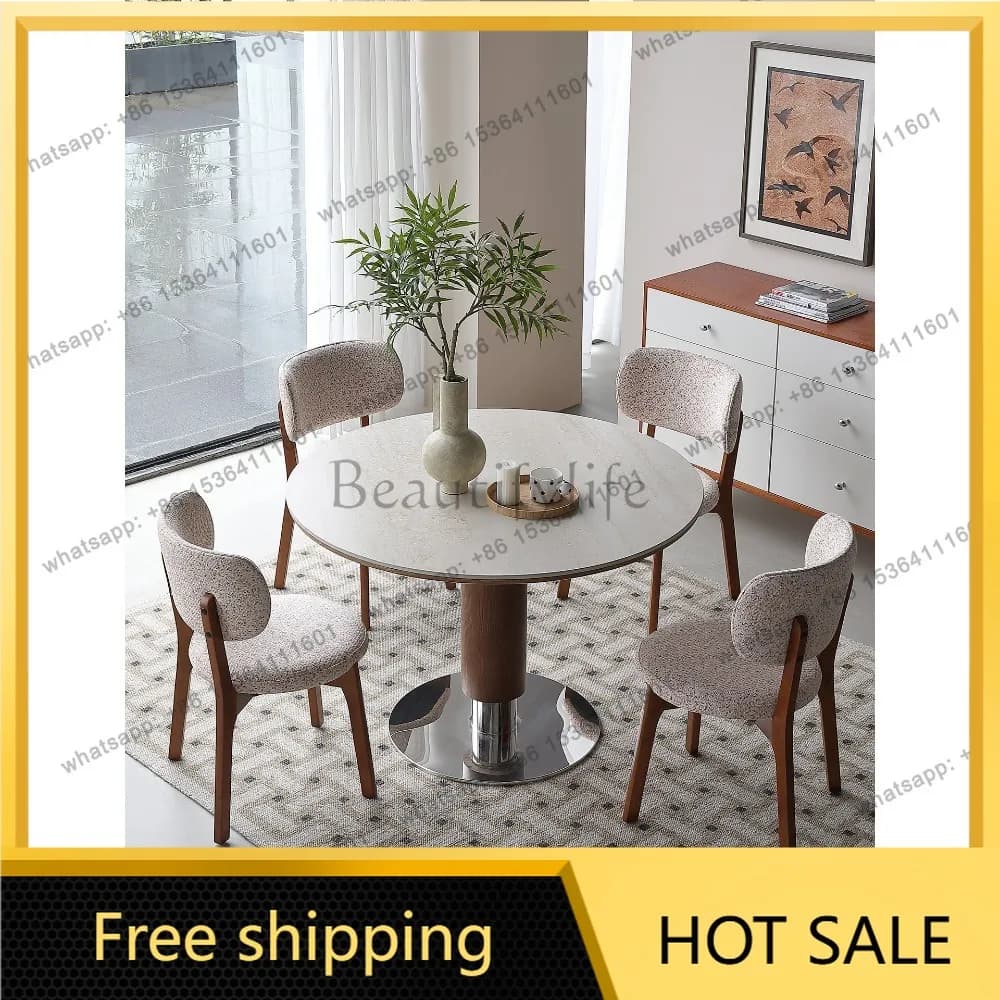 LD small apartment round dining table is a combination of medieval cave stone rock slab dining table and chairs