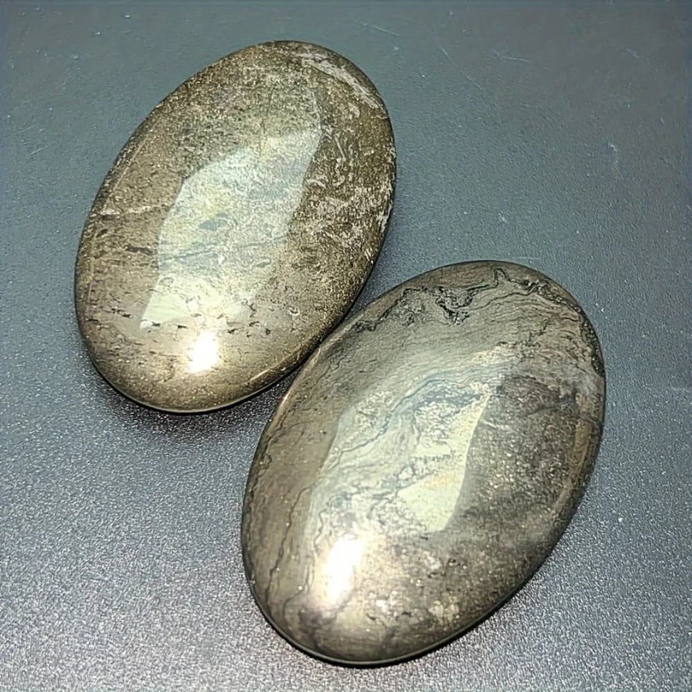 1pc Natural Pyrite Oval Shaped Ornaments - Polished Raw Stones for Home & Office Decor, Elegant Jewelry Gift, Perfect for Living