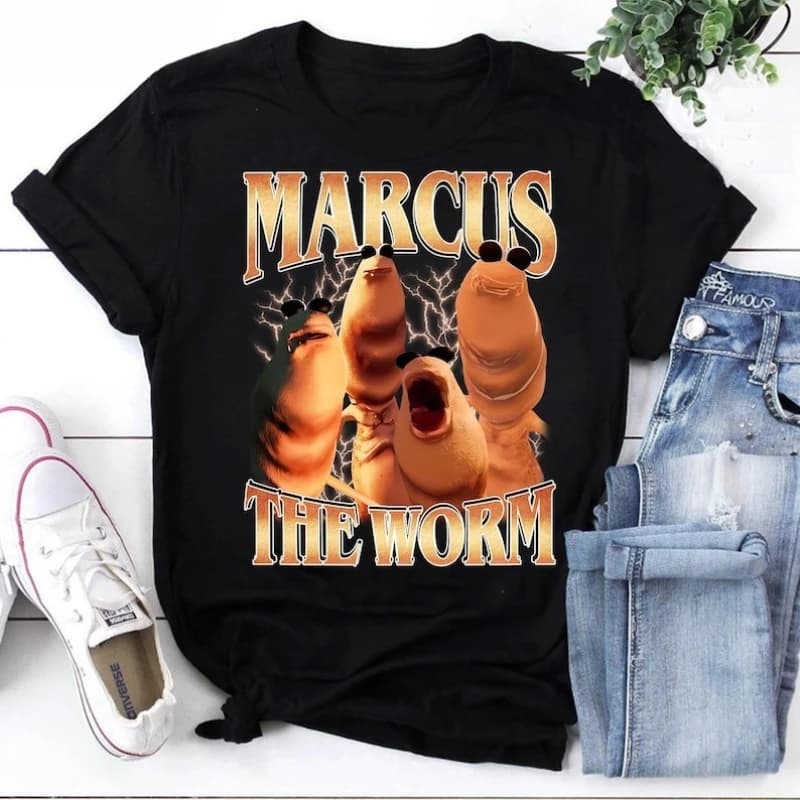 Marcus The Worm Bootleg Vintage Weirdcore T Shirts Merch Funny Meme Brain Rot Funny Offensive Unique Graphic Short-sleev Tops