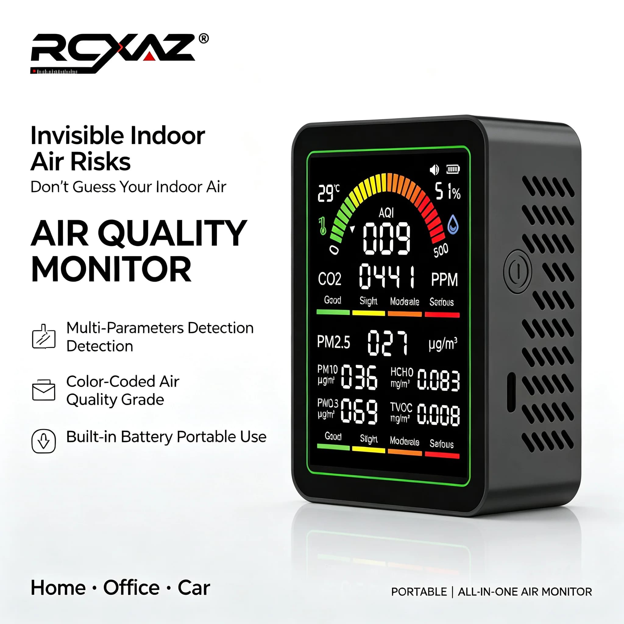 10-in-1 CO2 Air Quality Detector PM0.3 PM1.0 PM2.5 PM10 HCHO TVOC Tester Temperature and Humidity Meter Carbon Dioxide Monitor