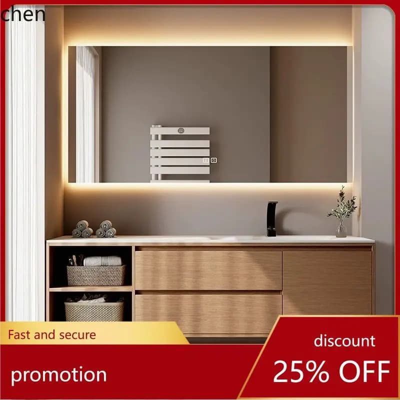HT Original Wood Vintage Style Solid Wood Smart Bathroom Cabinet Set with Rock Slab Heat-Bent Integrated Basin Washstand Sink